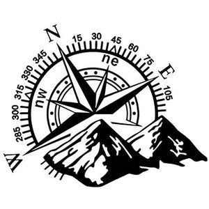 kompas, 50 x 60 cm diameter, grappige sticker voor bumper, caravan, camper, auto, bestelwagen, (zwart)