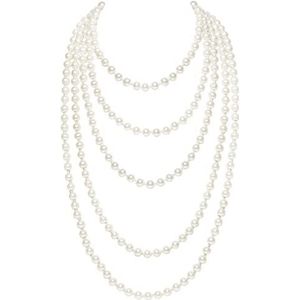BABEYOND Modieuze imitatie parelketting flapper Art Deco jaren '20 Gatsby kostuum accessoires jaren 80 gekleurde lange parelketting 150 cm / 59 inch, Glas, Parel