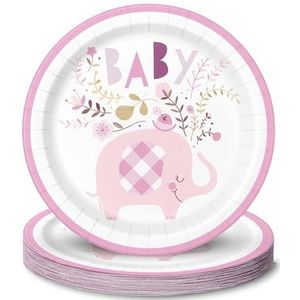 Unique 78375 Babyshower-borden, rond, 22,9 cm, roze olifant, 8 stuks