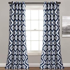 Lush Decor Diamond Ikat Verduisteringsgordijnen met geometrisch patroon, voor woonkamer, eetkamer, slaapkamer, 213,4 x 132,1 cm, marineblauw