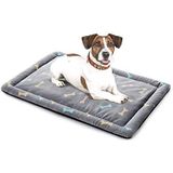 ALLISANDRO Hondenmat - Wasbaar - 80 x 60 cm - Hygiënisch en antislip - Bottenmotief - Met knuffelig pluche - Voor honden en katten - Grijs