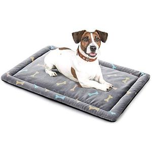 ALLISANDRO Hondenmat - Wasbaar - 80 x 60 cm - Hygiënisch en antislip - Bottenmotief - Met knuffelig pluche - Voor honden en katten - Grijs