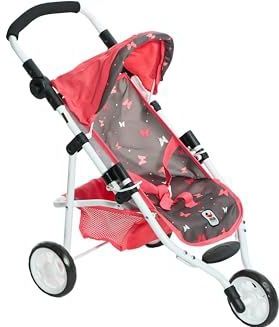 Bayer Chic 2000® Lola Poppenwagen, butterfly koraal, opvouwbare poppenwagen, 33-62 cm in hoogte verstelbare handgreep, 3 wielen, jogger, poppen tot 50 cm, 3-6 jaar