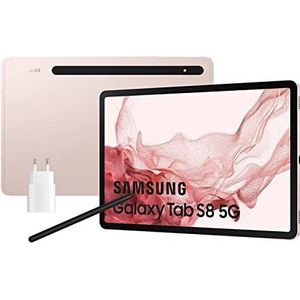 Samsung Galaxy Tab S8 met oplader – 11 inch tablet (8 GB RAM, 128 GB geheugen, 5G, Android 12) roze – Spaanse versie