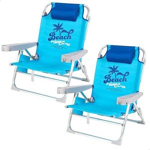 AKTIVE Set van 2 klapstoelen voor strand, tuin, terras of camping, 5 posities, 53 x 58 x 80 cm, met tas, onderzetter, kantelbeveiliging, belasting 110 kg, handgrepen