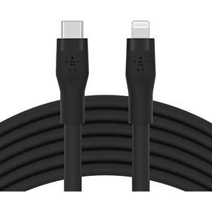 Belkin BoostCharge Flex USB-C naar Lightning kabel van siliconen (3 m), MFi-gecertificeerd (20 W), Power Delivery opladen voor iPhone 13, 12, 11, Pro, Max, mini, SE, iPad enz. (zwart)