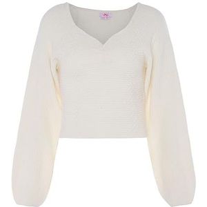 myMo Pull court chic en tricot avec encolure carrée, laine blanche, taille M/L, pull pull M, Laine/blanc, M