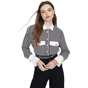 Trendyol Dames basic kraag oversized geweven overhemd zwart/wit, 64, Zwart/Wit