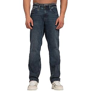 STHUGE Jeans, 5 zakken, Dirty Wash, losse pasvorm, denim jeans voor heren, Donkerblauw denim