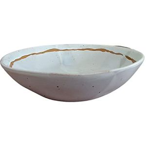 PintoCer - 2 diepe borden van aardewerk, 23 cm, soepkom, deeg, salade of muesli, wit met bruin