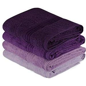 OJOS Set van 4 badhanddoeken met badhanddoeken - 100% katoen, 70x140 cm (4 stuks) met speciale doos, paars, donkerpaars