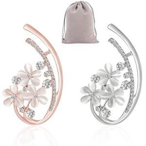 2 stuks strass-broches en 1 grijze opbergtas, broche van roségoud en zilver, voor dames, 3,5 x 4,2 cm, metaal, Metaal