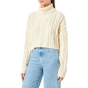 piano Dames coltrui twist korte cape lange mouwen acryl wit wol maat XS/S trui sweater, X-Small, gebroken wit, XS, Gebroken wit