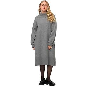 Ulla Popken Gebreide jurk, rolkraag, brede geribbelde zoom, lange mouwen, damesjurken, Medium grijs gemengd