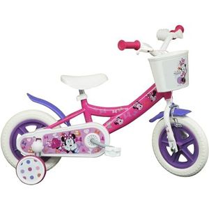 Kinderfiets 10 inch (10 inch), meisjes, Minnie/Disney met 1 Caliper-voorrem, voormand, spatbord, behuizing, wielen en 2 afneembare stabilisatoren, roze