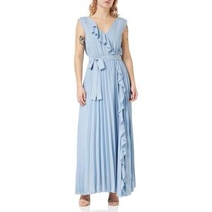 Gina Bacconi Robe maxi pour femme avec volants et jupe plissée, bleu clair, S