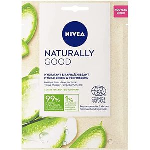 NIVEA NATURALLY GOOD Hydraterend en verfrissend stoffen masker met biologische aloë vera (1 x 1 stuks), gezichtsmasker met veganistische formule, gezichtsverzorging voor vochtarme huid