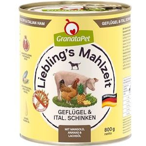 GranataPet Lieblings's Maaltijd gevogelte & Italiaanse ham, natvoer voor honden, hondenvoer zonder granen en zonder suikertoevoegingen, volledig voer, 6 x 800 g