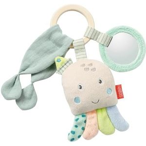 Fehn Houten octopus rammelaar, babyspeelgoed met houten ring, chiffondoek, rammelaar en spiegel, knuffeldier om vast te pakken en te ontdekken, motorisch speelgoed voor baby's en kinderen vanaf 0 jaar
