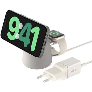 Belkin BoostCharge Pro 2-in-1 laadstation met MagSafe (draadloze oplader tot 15 W snel opladen, voor alle iPhone 16, 15, 14, 13, 12, AirPods en elk MagSafe-apparaat)