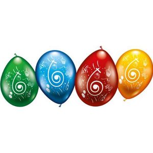 Karaloon 30005 8 ballonnen bedrukt met het nummer 6, 2 geel, 2 rood, 2 groen, 2 blauw