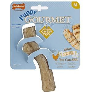 Nylabone Gourmet kauwspeelgoed voor puppy's, maximale kracht, voor volwassen honden, geïnfuseerd met meer kippensmaak, maat M, voor puppy's van 0 tot 16 kg