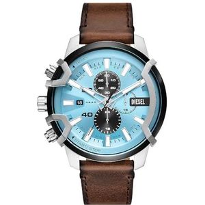 Diesel Griffed horloge voor heren, kwarts/chronograaf uurwerk met siliconen, roestvrij staal of lederen band, Bruin en lichtblauw, armband
