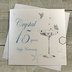 White Cotton Cards BD115C verjaardagskaart met opschrift ""Happy Anniversary Crystal 15 Years"", handgemaakt, wit