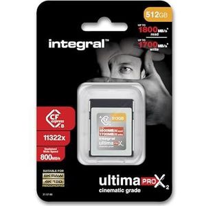 Integral CFexpress 512 GB type B 2.0 geheugenkaart 8K RAW en 4K 120fps 1800MB/s leessnelheid 1700MB/s schrijfsnelheid ontworpen voor fotodirecteur en professionele fotograaf