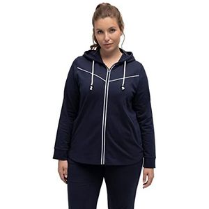 Ulla Popken Dames, contrasterende pijpleidingen en ritssluiting, sweatjack, marineblauw, normaal, marineblauw, 46-48, Navy Color, marineblauw