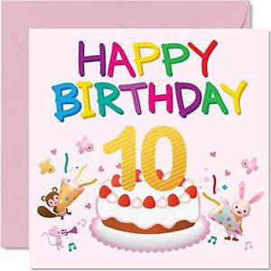 Verjaardagskaart voor 10e verjaardag meisje - 10e verjaardag kaart meisje 145 mm x 145 mm verjaardag kaart voor meisjes, nichtje, kleindochter, kinderen