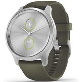 Garmin Vívomove 3 stijl: Verbonden horloge met mechanische wijzers en tweekleurig touchscreen met GPS-tracking en Garmin Pay™ - 42 mm - zilver / siliconen mosgroen - 42 mm wijzerplaat
