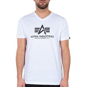 ALPHA INDUSTRIES Basic T-shirt voor heren, korte mouwen, V-hals, Wit