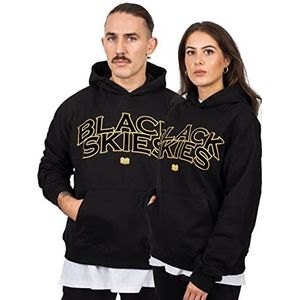 Blackskies Team oversized heavyweight hoodie met flock, streetwear luxe trui voor dames en heren, Capuchontrui zwart/geel