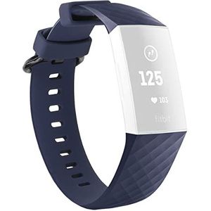 mumbi Compatibel met Fitbit Charge 3 4 Fitness Sport siliconen armband maat L, donkerblauw groot modern, Donkerblauw, Große, modern
