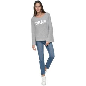 DKNY, Pull pour femme, col roulé métallisé, taille XL, Gris chiné et blanc tempête, XL