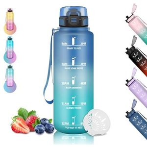 Waterfles, 1,5 liter, sportfles, zonder verlies, gemakkelijk te reinigen, motiverende drinkfles met tijdschaal, yogafles, kamperen, hardlopen, wandelen