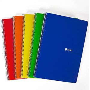 Enri, Notitieboeken A4 (Folio) Witte vellen Zachte omslag, 80 vellen, pak van 5 notitieboeken, verschillende kleuren