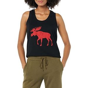 Hatley Damespyjama top rode eland, op zwarte ondergrond, XS, Rode eland op zwarte achtergrond