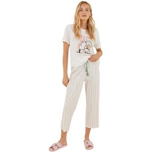 women'secret Lange pyjama, 100% katoen, Snoopy, wit, pijama-set voor dames, Ivoor Wit