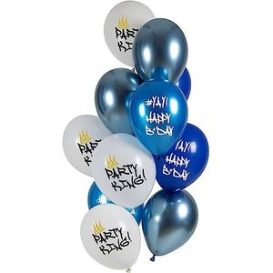 Folat 25148 Lot de 12 ballons en latex King pour anniversaire et décoration de fête Bleu 33 cm