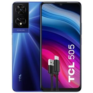 TCL 505 - Smartphone 4G Display 6.75 HD+ 90Hz, 128Go, 8Go RAM (4+4GB RAM expansion), 50Mp Caméra hybride, Android 14, Batt. 5010 mAh, Dual Sim, Ocean Blue, Câble USB Type-C supplémentaire