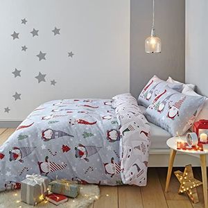 Catherine Lansfield Gnomes beddengoedset, 3-delig, geborsteld katoen, rood/grijs