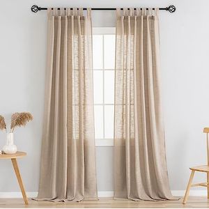 Hiasan Glasgordijn, set van 2 gordijnen, voor woonkamer met ringen, transparant, doorzichtig, luchtig, decoratief, voor slaapkamer en woonkamer, 160 x 140 cm (h x b), roze