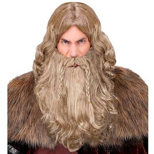 Widmann Viking pruik met baard en snor lang kunsthaar Galia 06345
