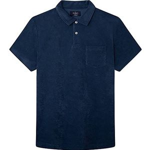 Hackett London Poloshirt met handdoekzak hemd heren navy XS, Navy Blauw