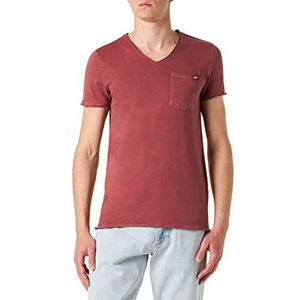 Mustang Style Washed V-hals heren T-shirt, Roan, rood, 8265, XXL, Roan Red 8265