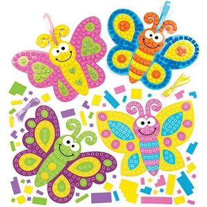 Baker Ross Mozaïek vlinderillustratiesets (4 stuks) - zelfklevend mozaïek voor kinderen.