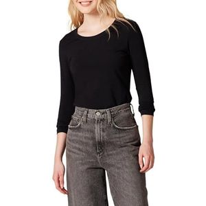 Amazon Essentials Dames T-shirt met lange mouwen en ronde hals (verkrijgbaar in grote maten), zwart, XS