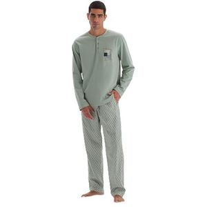 Dagi Ensemble pyjama à manches longues pour homme avec t-shirt et pantalon détaillés, Vert menthe, XL
